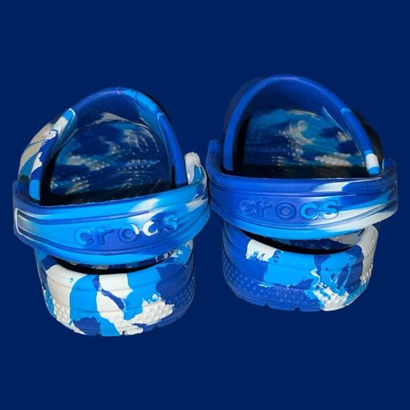 Toddler CROCS Classic Crocband Marbled Blue White Clog Size C8 - Picture 3 of 6